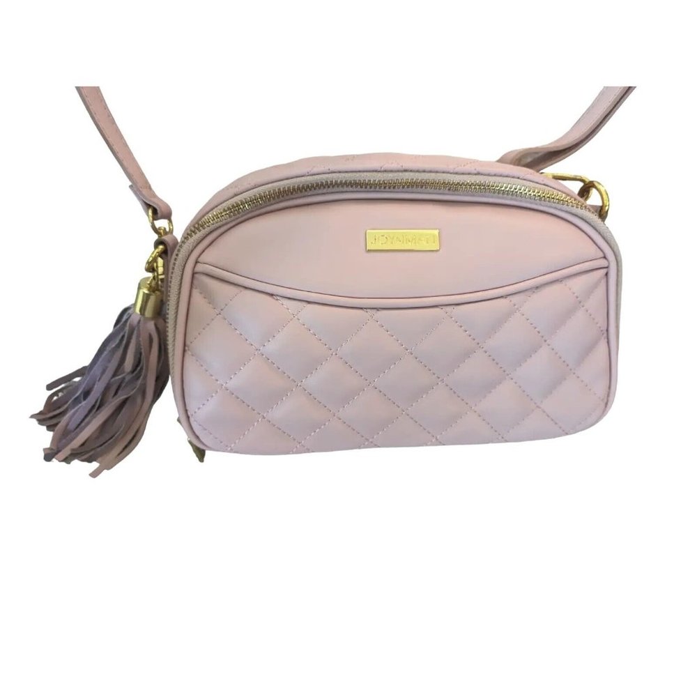 Joy & Iman Diamond Quilted Genuine Leather Crossbody with RFID Dark Blush - Picture 3 of 16